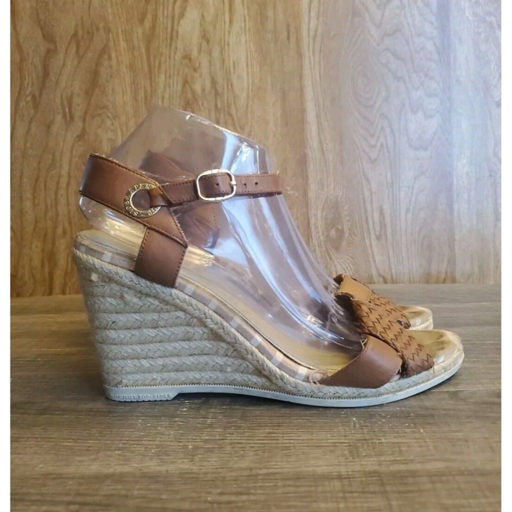 Sperry Top Sider Saylor Espadrilles Wedge Ankle Strap Sandals Womens 10 Brown